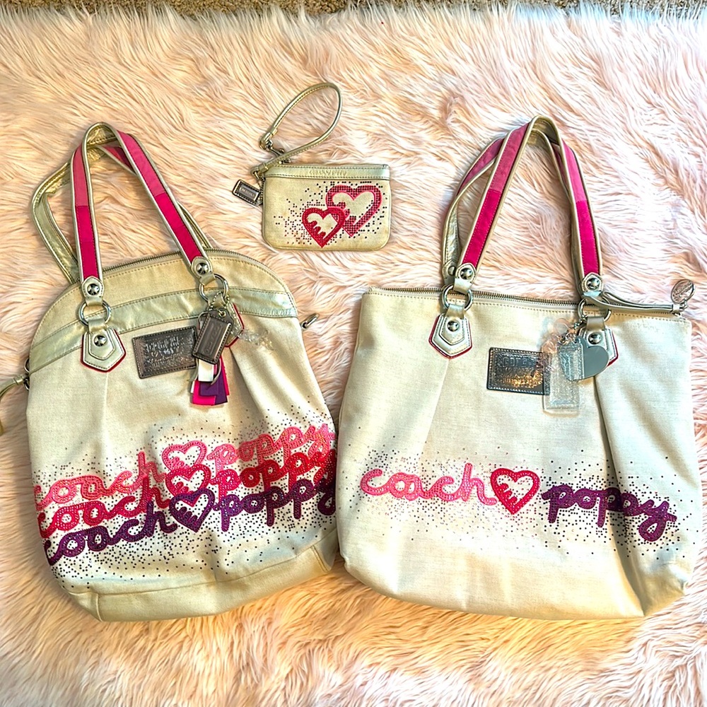 COACH Poppy Heart Glam AND Large Poppy Heart Glam & Wristlet